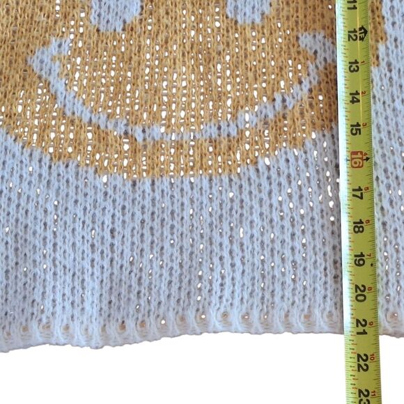 Smiley Face Sweater Yellow Striped Loose Knit Pullover Small by Easel NWT Cream - Picture 15 of 16